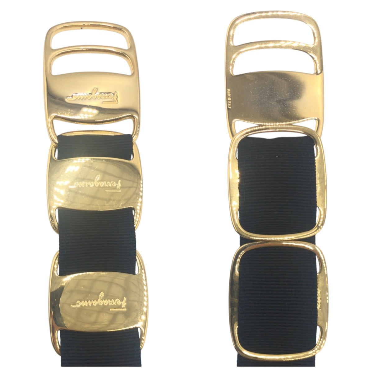 Salvatore Ferragamo サルヴァトーレフェラガモ ブラック 黒 ゴールド コットン / メタル 2602S ベルト  レディース