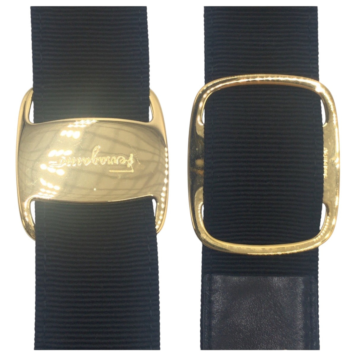 Salvatore Ferragamo サルヴァトーレフェラガモ ブラック 黒 ゴールド コットン / メタル 2602S ベルト  レディース