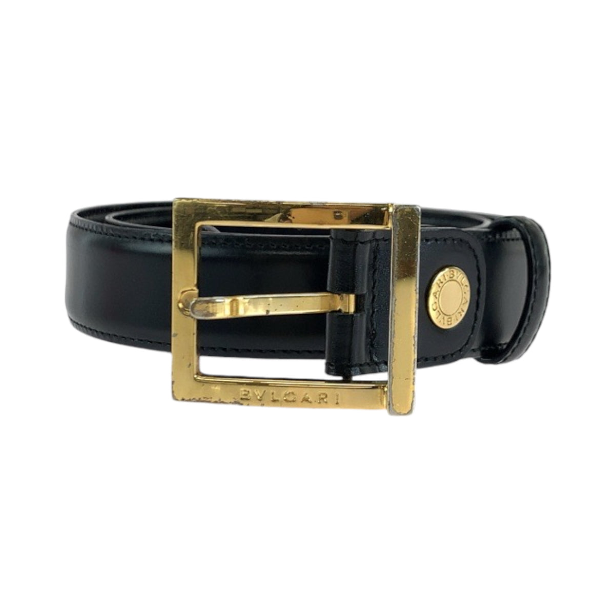13893
BVLGARI ブルガリ スクエアバックル ブラック 黒 ゴールド金具 レザー ベルト バックル  メンズ AB13