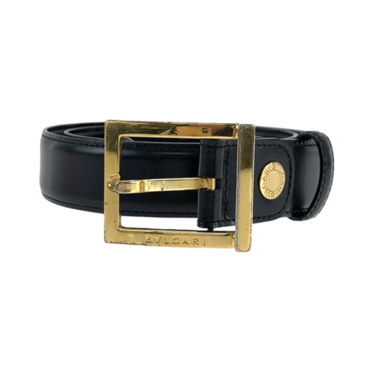 13893
BVLGARI ブルガリ スクエアバックル ブラック 黒 ゴールド金具 レザー ベルト バックル  メンズ AB13