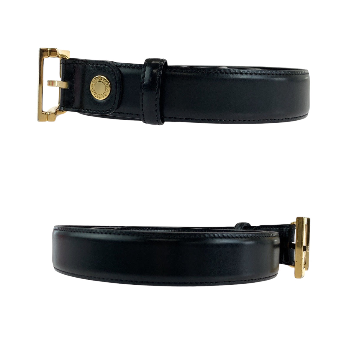 13893
BVLGARI ブルガリ スクエアバックル ブラック 黒 ゴールド金具 レザー ベルト バックル  メンズ AB13