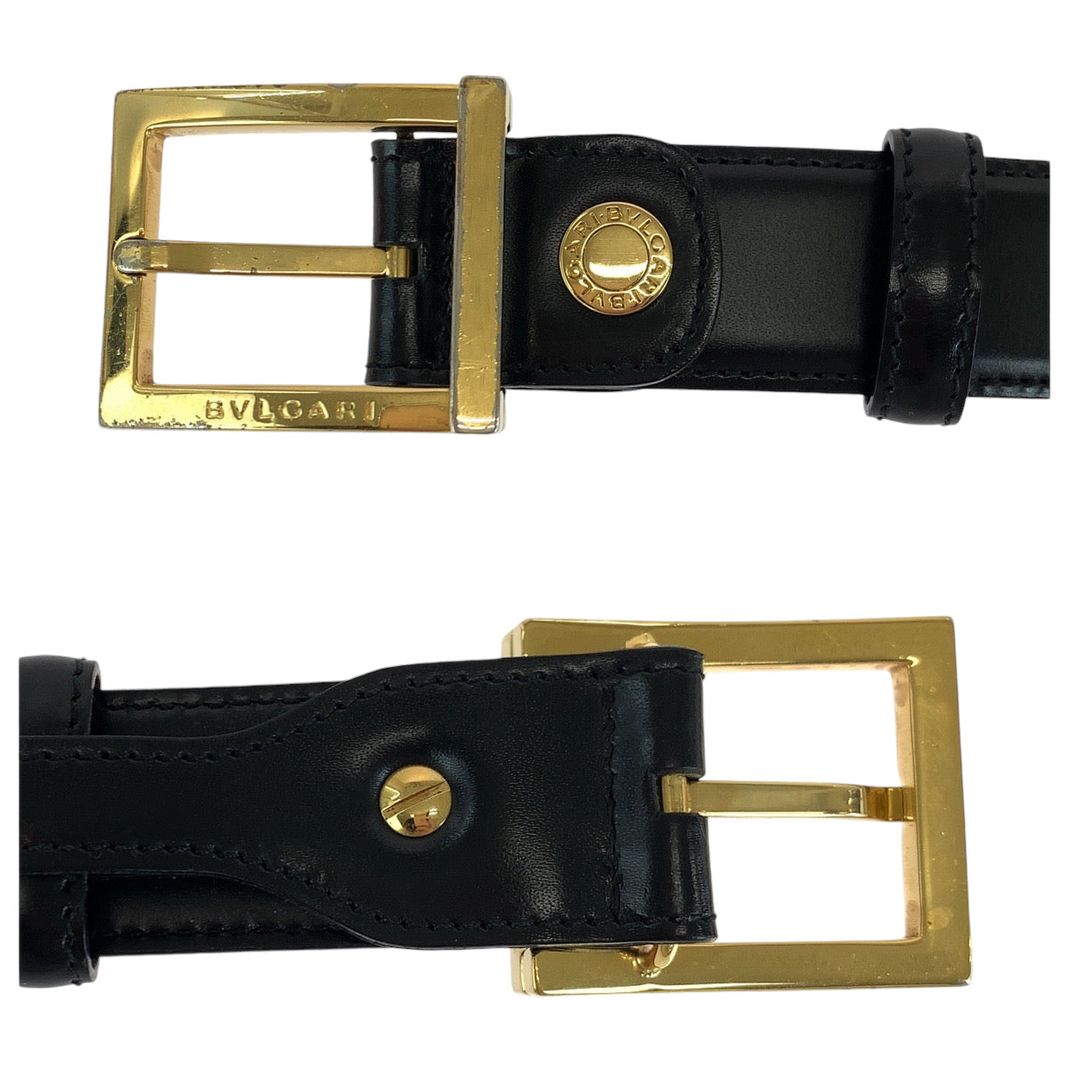 13893
BVLGARI ブルガリ スクエアバックル ブラック 黒 ゴールド金具 レザー ベルト バックル  メンズ AB13