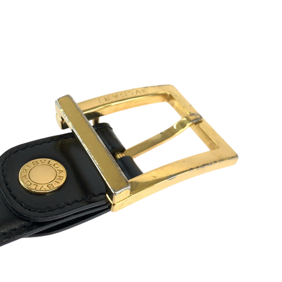 13893
BVLGARI ブルガリ スクエアバックル ブラック 黒 ゴールド金具 レザー ベルト バックル  メンズ AB13