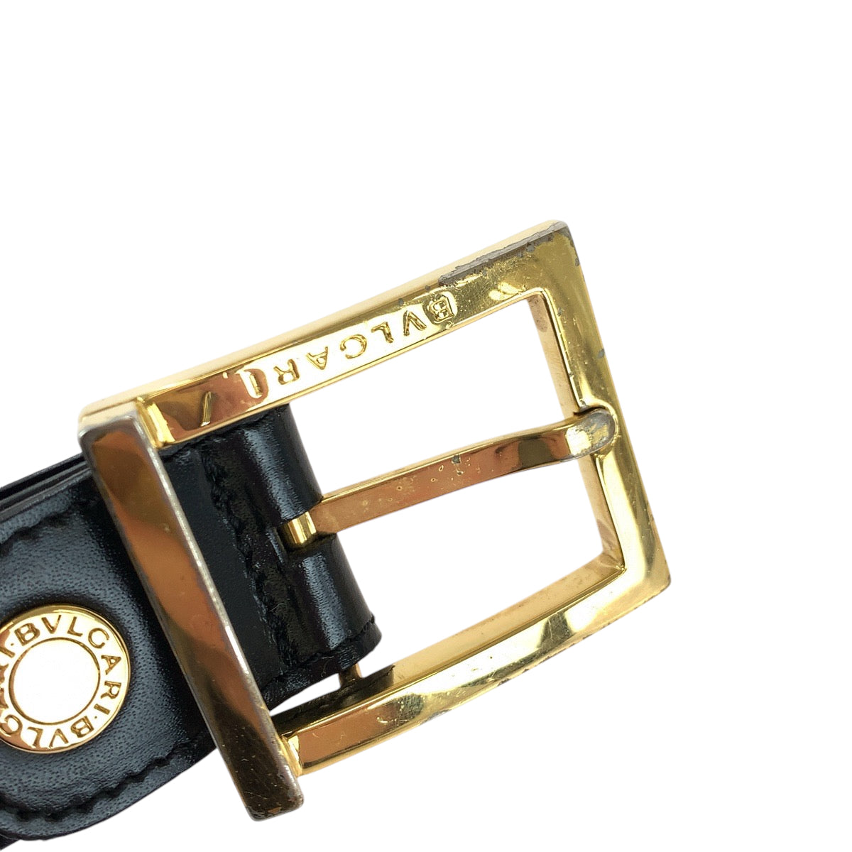 13893
BVLGARI ブルガリ スクエアバックル ブラック 黒 ゴールド金具 レザー ベルト バックル  メンズ AB13
