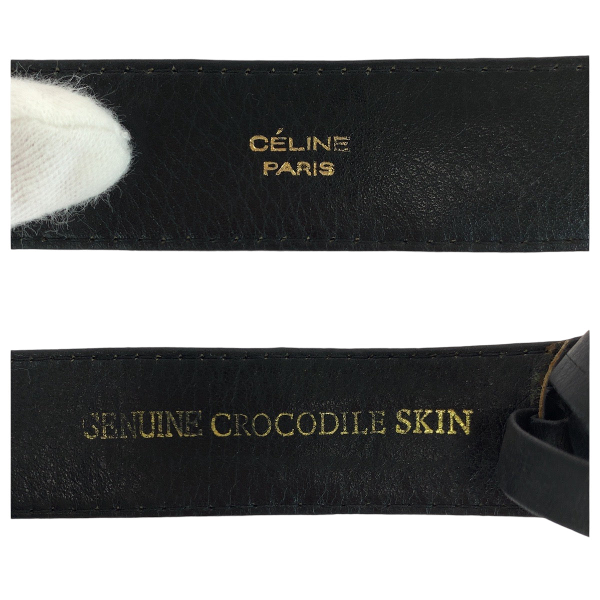 13894
CELINE セリーヌ ホースキャリッジ クロコ型押し ブラック 黒 ゴールド金具 レザー ベルト  メンズ