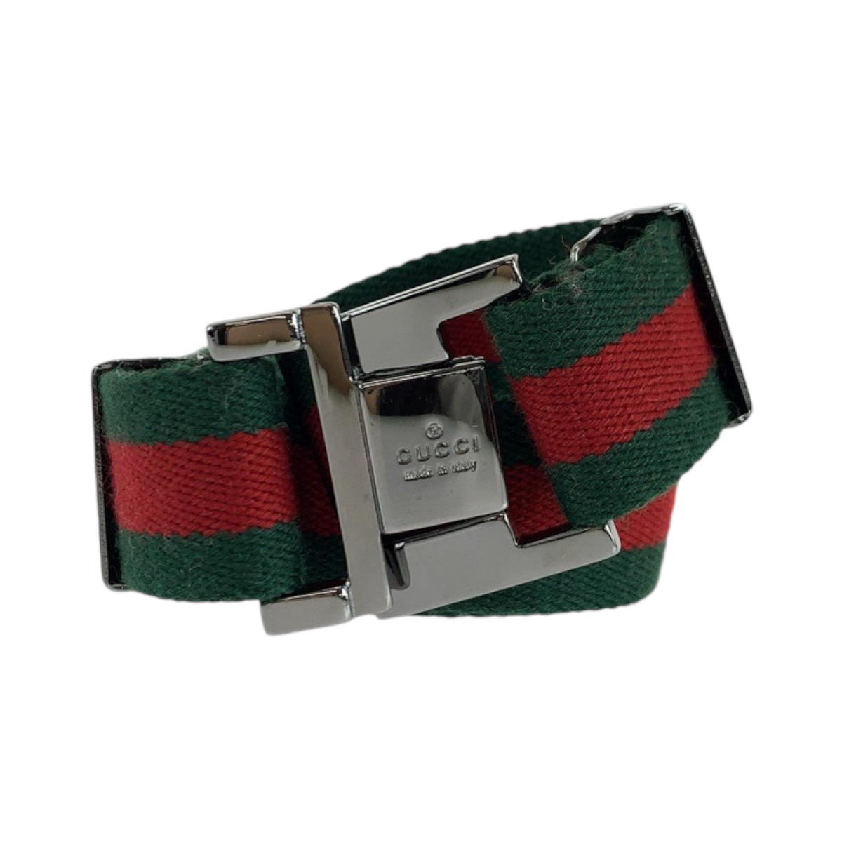 13896
GUCCI グッチ シェリーライン メタルバックル ウェブベルト シルバー レッド グリーン キャンバス ベルト バックル  メンズ