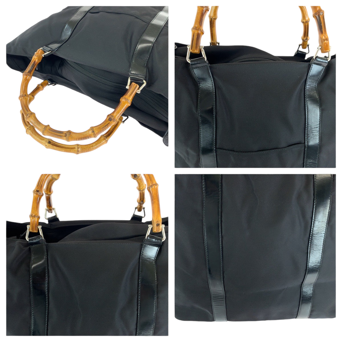 13899
GUCCI グッチ バンブー ブラック 黒 ブラウン ナイロン 002 2854 トートバッグ ハンドバッグ  レディース