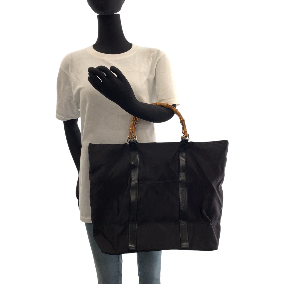 13899
GUCCI グッチ バンブー ブラック 黒 ブラウン ナイロン 002 2854 トートバッグ ハンドバッグ  レディース