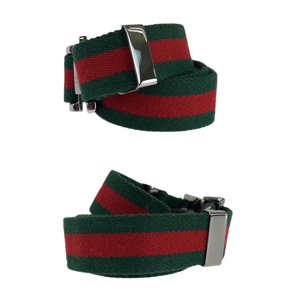 13896
GUCCI グッチ シェリーライン メタルバックル ウェブベルト シルバー レッド グリーン キャンバス ベルト バックル  メンズ