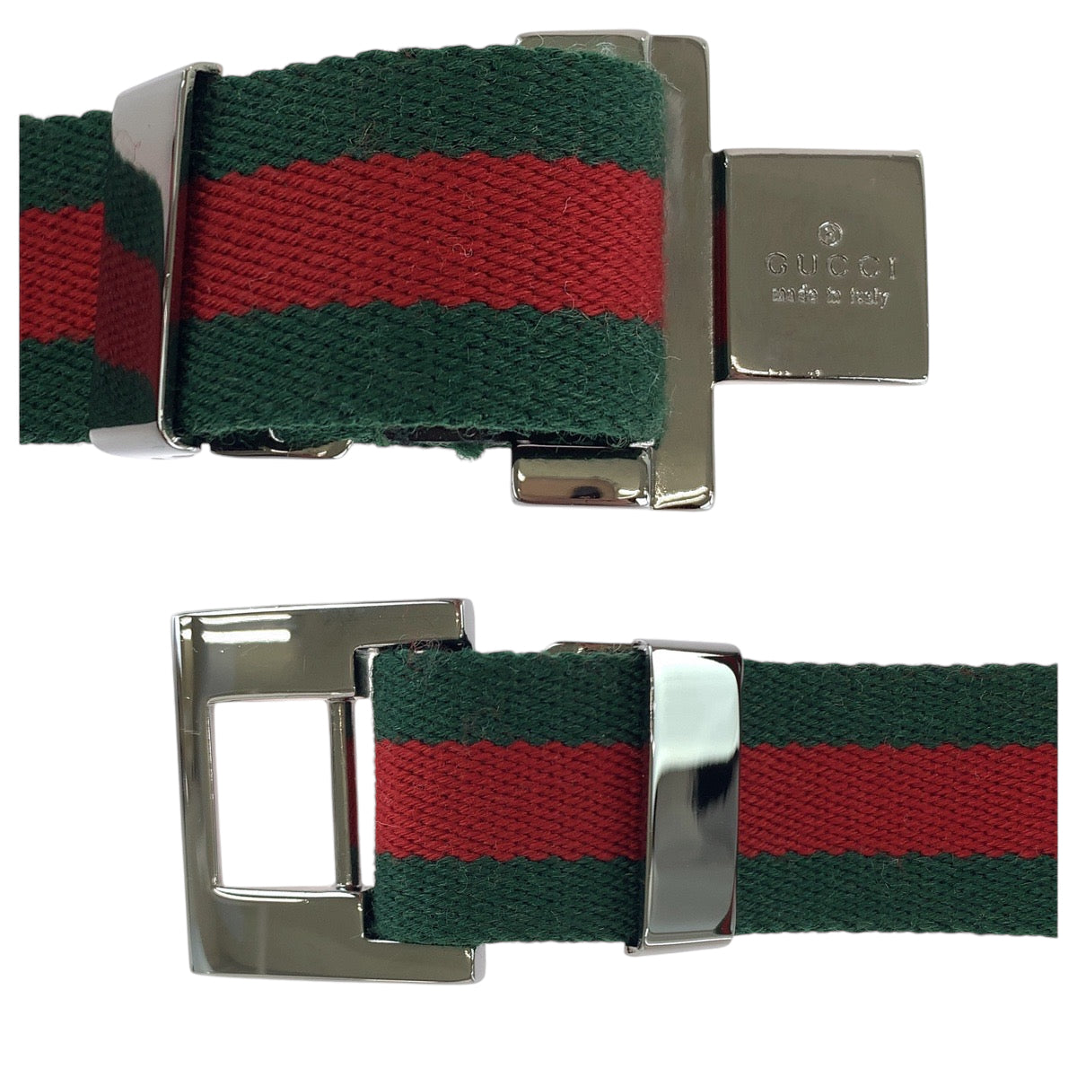 13896
GUCCI グッチ シェリーライン メタルバックル ウェブベルト シルバー レッド グリーン キャンバス ベルト バックル  メンズ