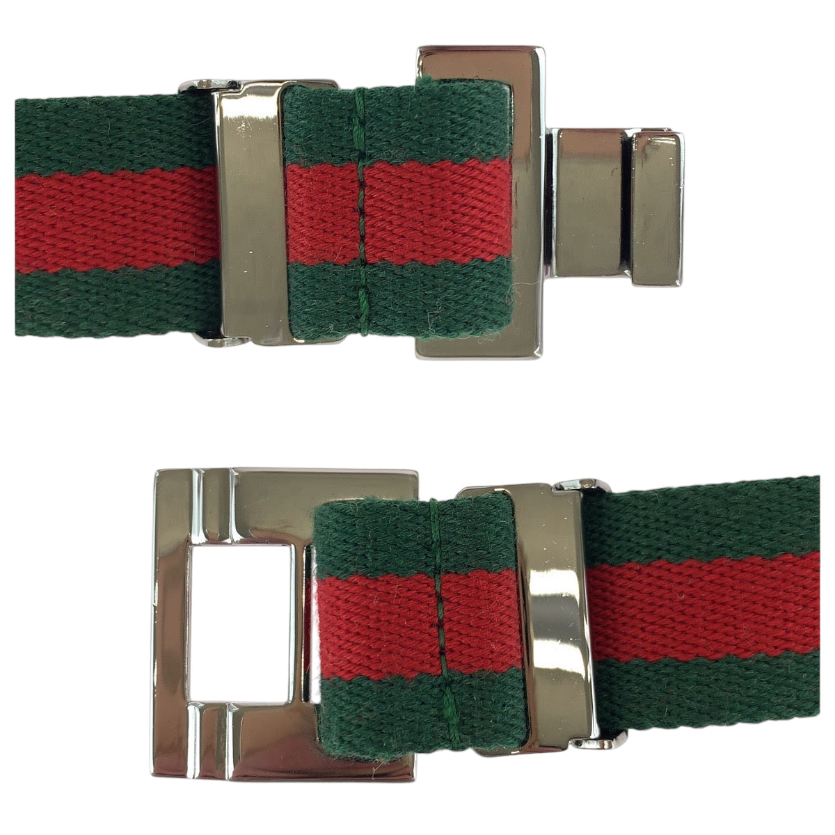 13896
GUCCI グッチ シェリーライン メタルバックル ウェブベルト シルバー レッド グリーン キャンバス ベルト バックル  メンズ