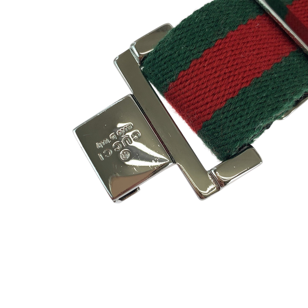 13896
GUCCI グッチ シェリーライン メタルバックル ウェブベルト シルバー レッド グリーン キャンバス ベルト バックル  メンズ