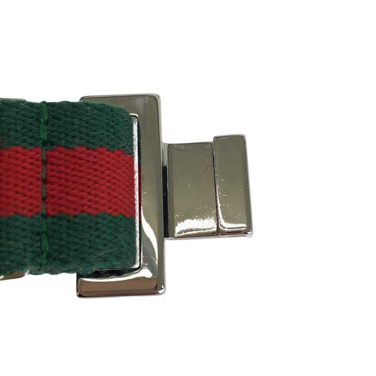 13896
GUCCI グッチ シェリーライン メタルバックル ウェブベルト シルバー レッド グリーン キャンバス ベルト バックル  メンズ