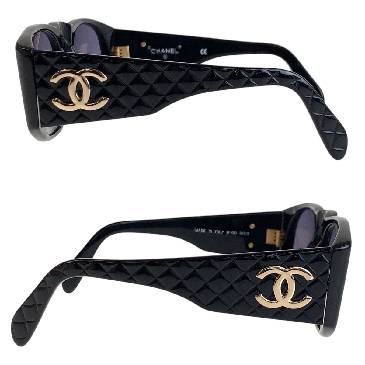 14373
CHANEL シャネル ヴィンテージ マトラッセ ココマーク ブラック 黒 ゴールド金具 プラスチック 01450 94305 サングラス ウェリントン  レディース