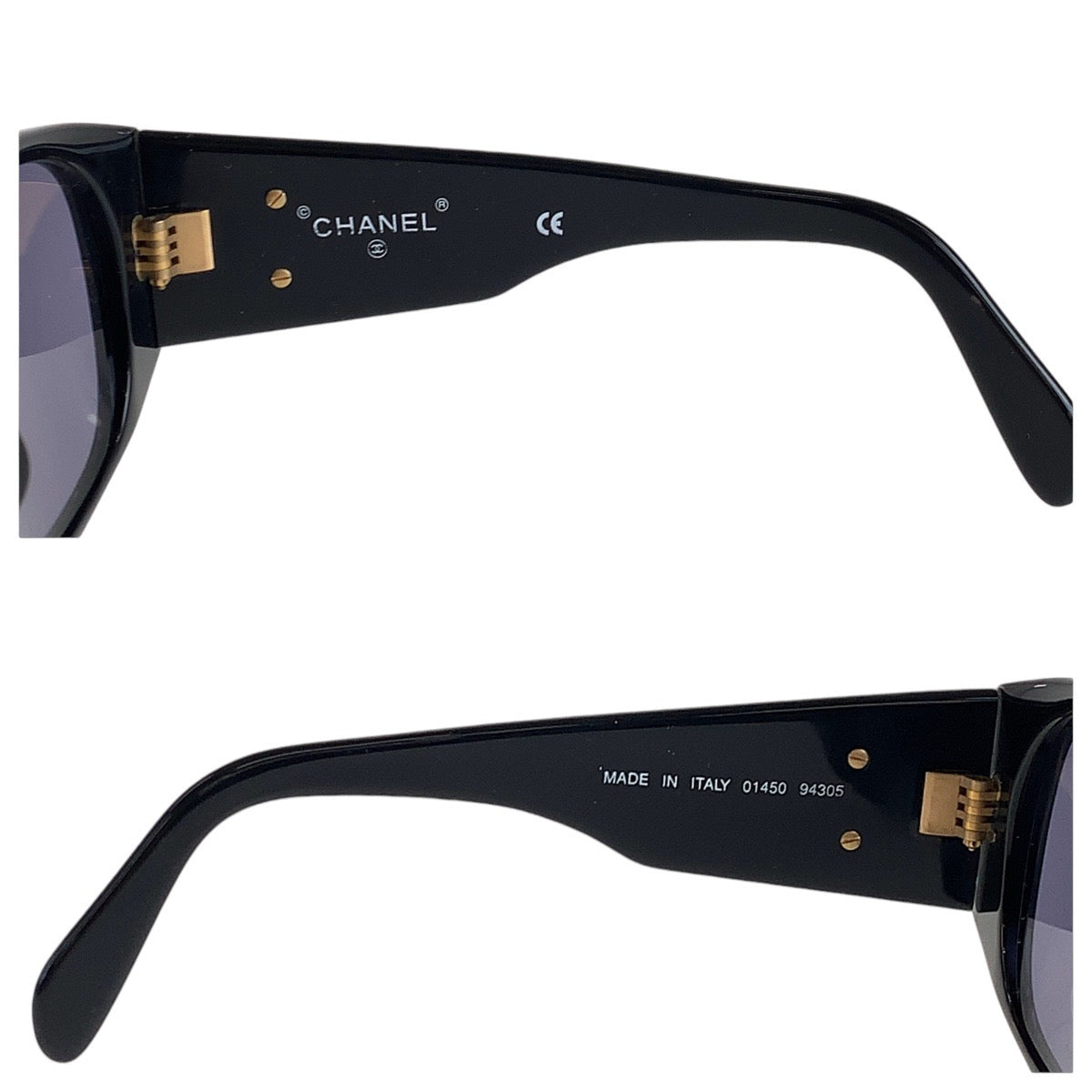 14373
CHANEL シャネル ヴィンテージ マトラッセ ココマーク ブラック 黒 ゴールド金具 プラスチック 01450 94305 サングラス ウェリントン  レディース
