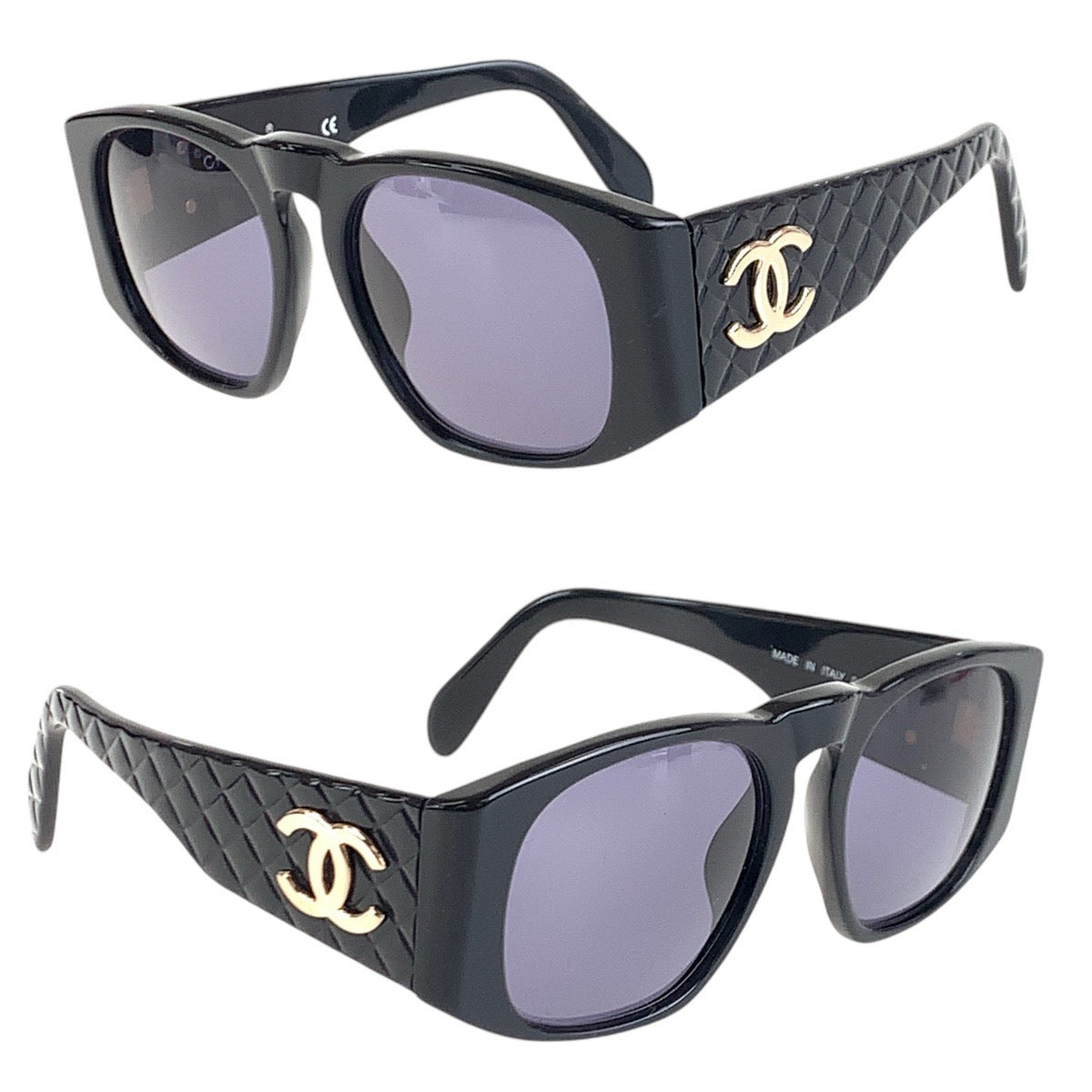 14373
CHANEL シャネル ヴィンテージ マトラッセ ココマーク ブラック 黒 ゴールド金具 プラスチック 01450 94305 サングラス ウェリントン  レディース