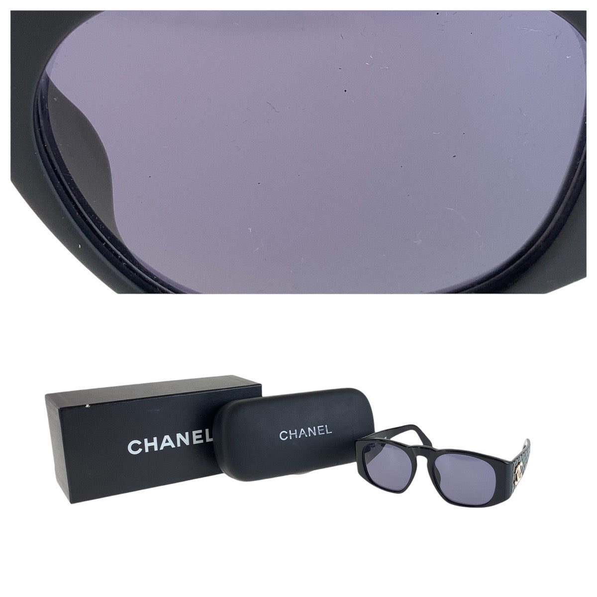 14373
CHANEL シャネル ヴィンテージ マトラッセ ココマーク ブラック 黒 ゴールド金具 プラスチック 01450 94305 サングラス ウェリントン  レディース