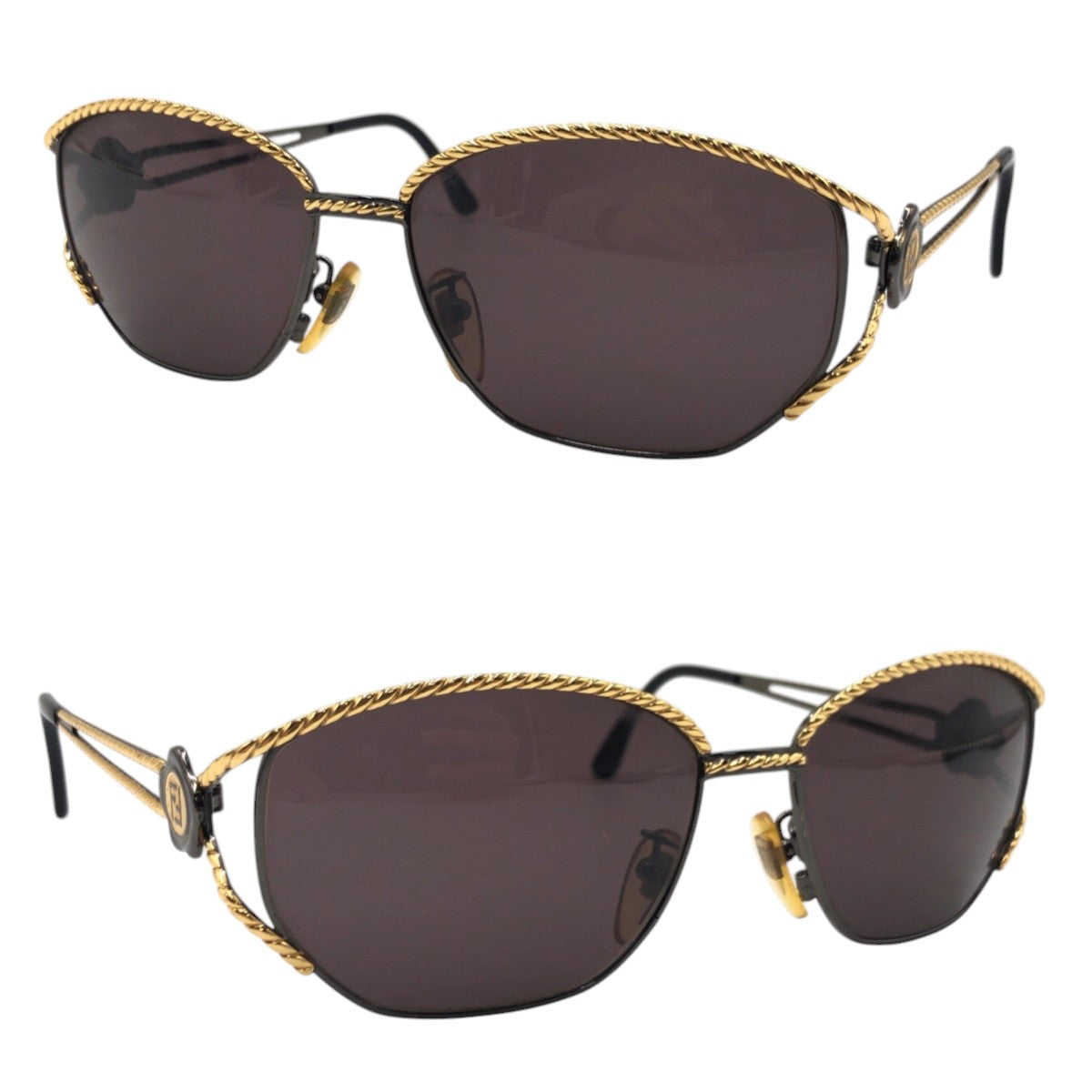 FENDI フェンディ ヴィンテージ ブラック 黒 ゴールド メタル SL7023 COL 590 サングラス 男女兼用 バタフライ レディース AB8