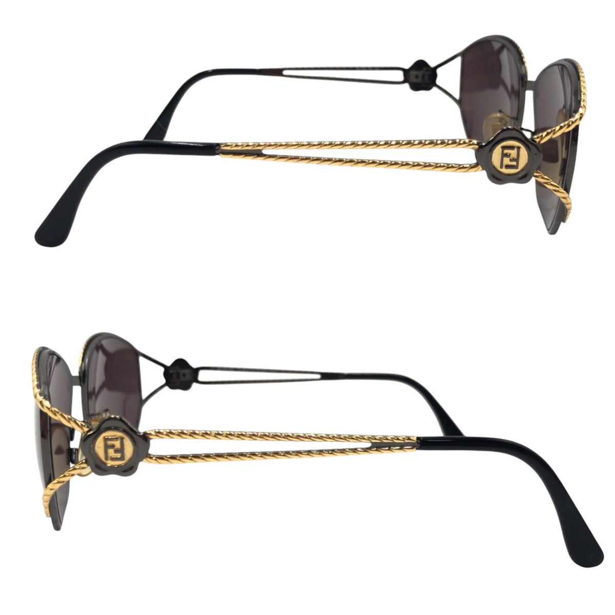 FENDI フェンディ ヴィンテージ ブラック 黒 ゴールド メタル SL7023 COL 590 サングラス 男女兼用 バタフライ レディース AB8