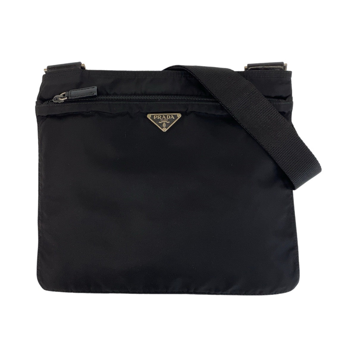 PRADA Tessuto Triangle Logo Plate Black Silver Hardware Nylon Crossbody Shoulder Bag Messenger Bag Men's