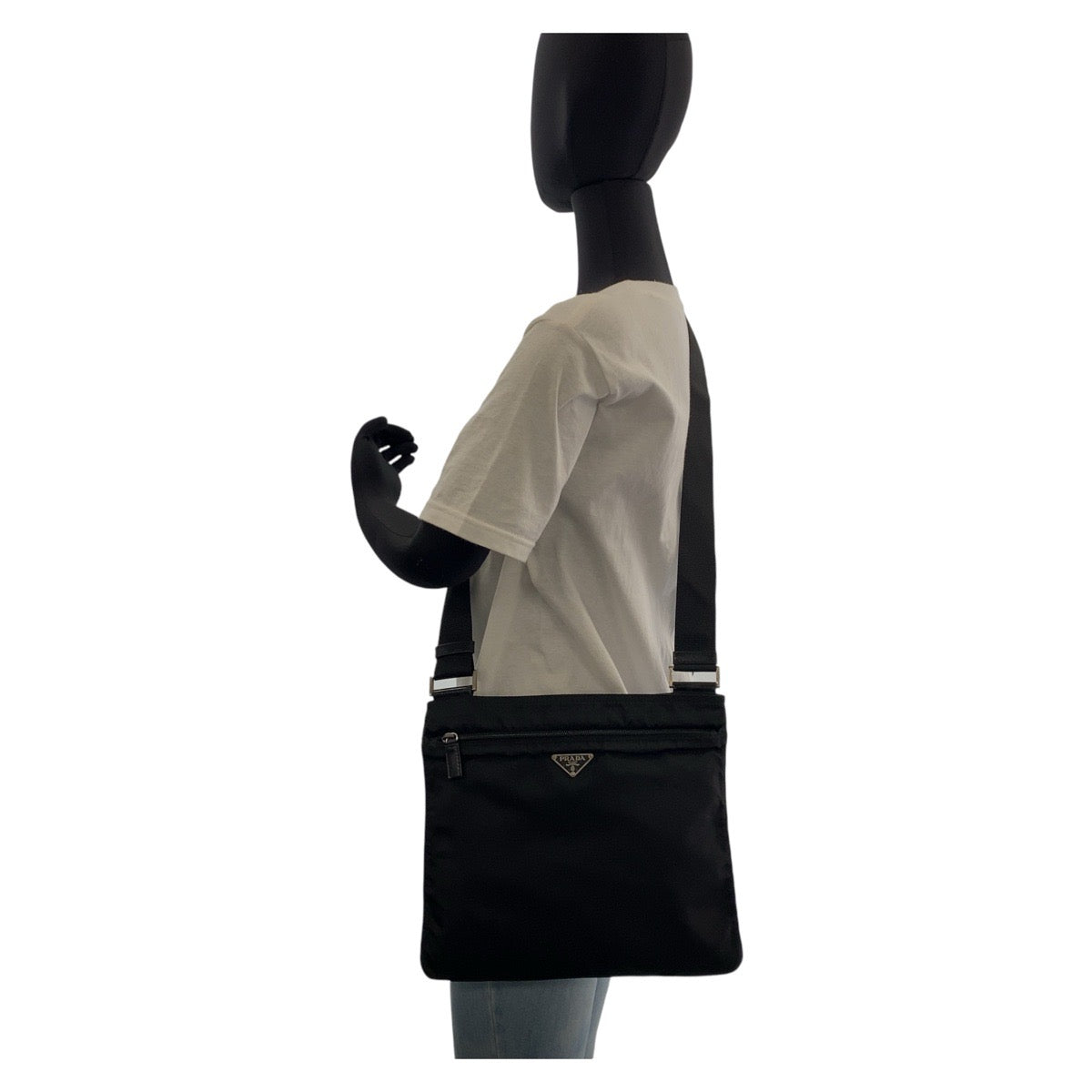 PRADA Tessuto Triangle Logo Plate Black Silver Hardware Nylon Crossbody Shoulder Bag Messenger Bag Men's
