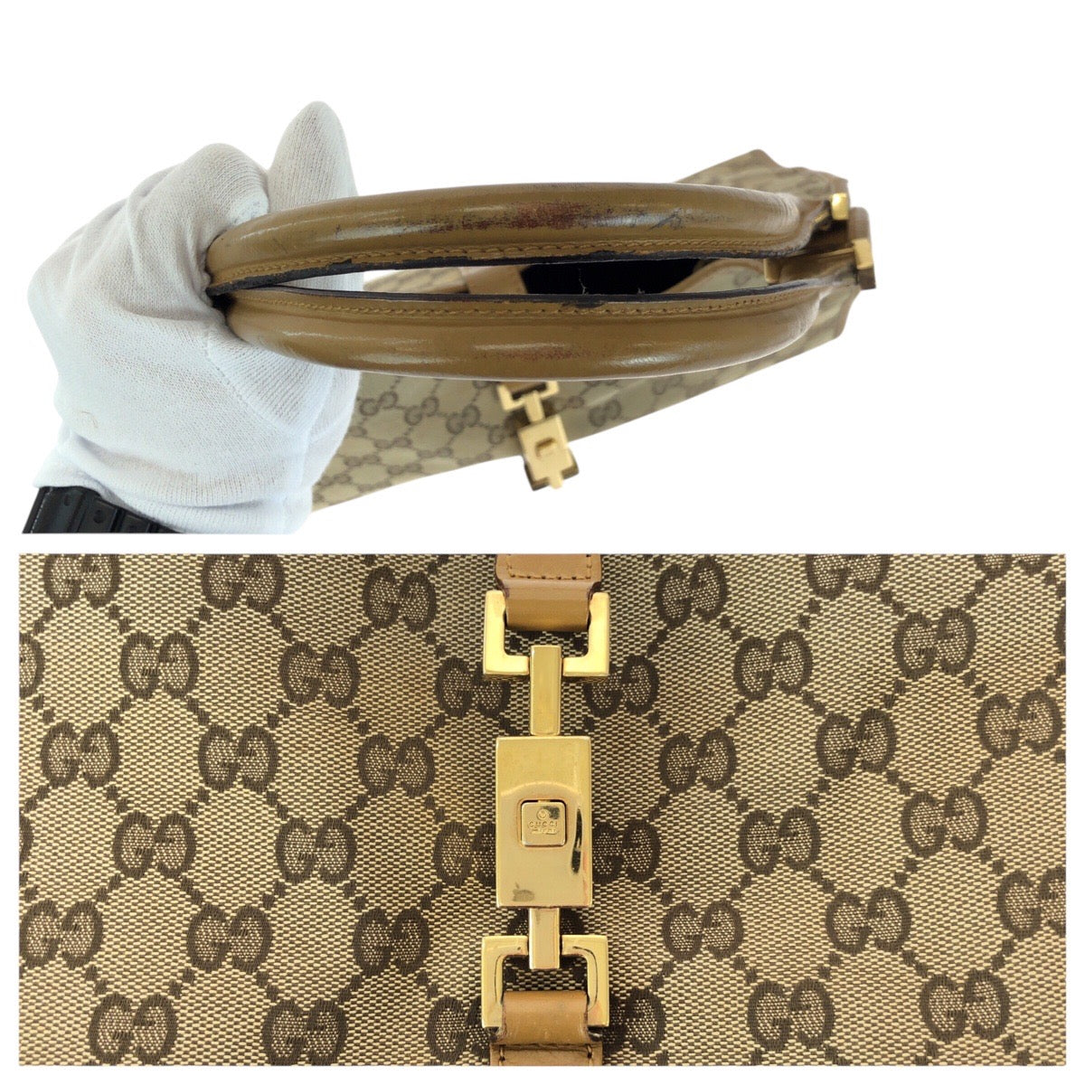 14376
GUCCI グッチ ジャッキー ライトブラウン キャメル ベージュ ゴールド金具 GGキャンバス / レザー 002 1067 トートバッグ ショルダーバッグ  レディース
