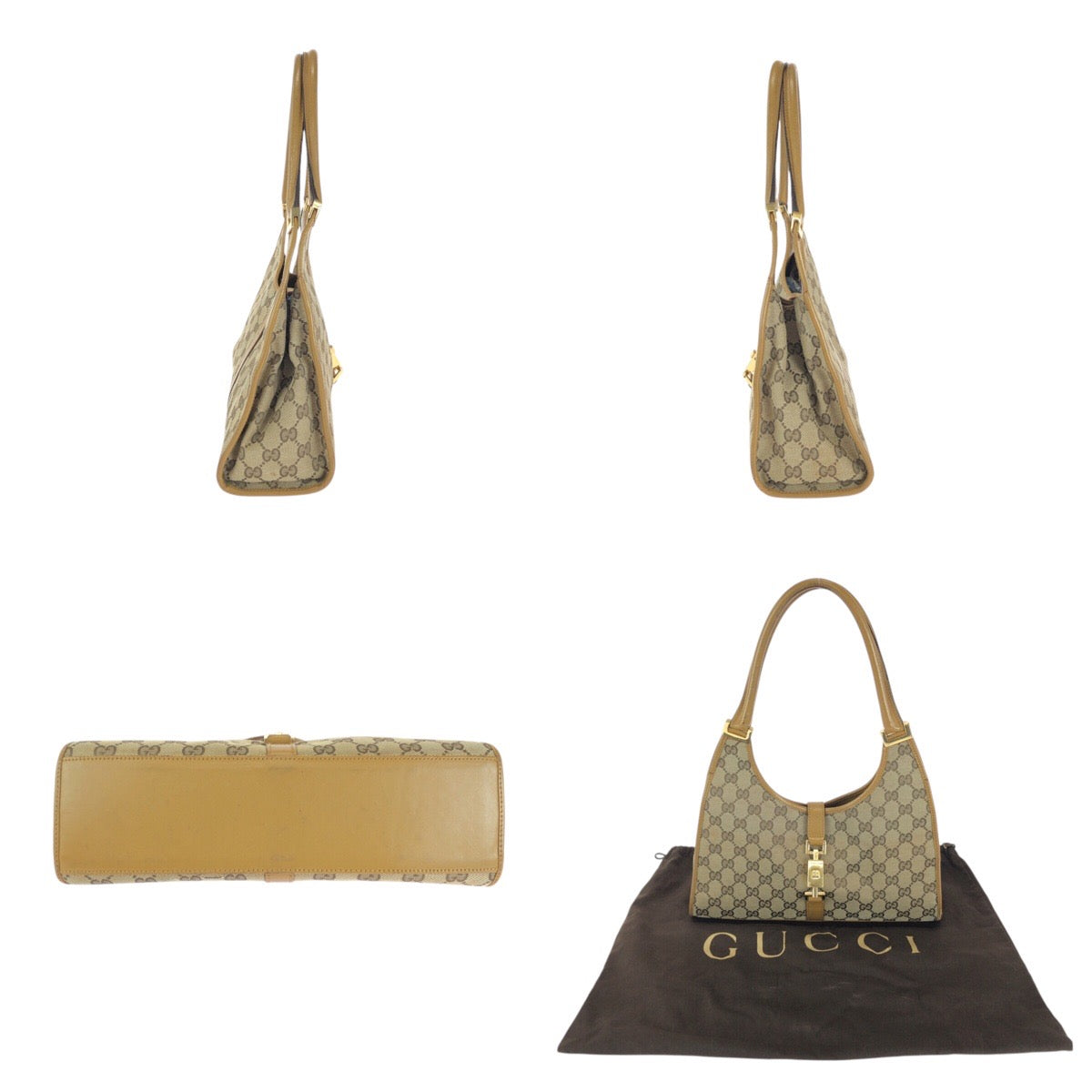 14376
GUCCI グッチ ジャッキー ライトブラウン キャメル ベージュ ゴールド金具 GGキャンバス / レザー 002 1067 トートバッグ ショルダーバッグ  レディース