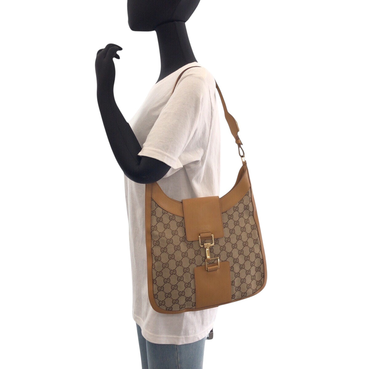 14377
GUCCI グッチ ベージュ ゴールド金具 GGキャンバス / レザー 001 4129 ショルダーバッグ  レディース
