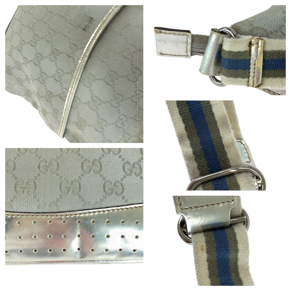 13901
GUCCI グッチ シルバー シルバー金具 GGキャンバス / エナメル 145857 ショルダーバッグ メッセンジャーバッグ  レディース AB18