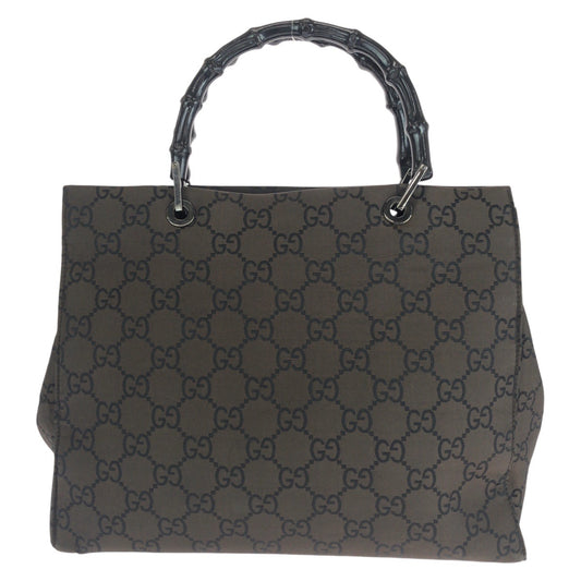 14379
GUCCI グッチ バンブー GG柄 ブラウン シルバー金具 ナイロン 002 1010 2852 トートバッグ ハンドバッグ  レディース