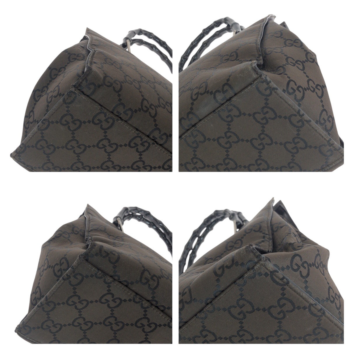 14379
GUCCI グッチ バンブー GG柄 ブラウン シルバー金具 ナイロン 002 1010 2852 トートバッグ ハンドバッグ  レディース