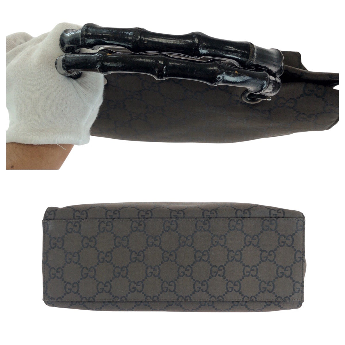 14379
GUCCI グッチ バンブー GG柄 ブラウン シルバー金具 ナイロン 002 1010 2852 トートバッグ ハンドバッグ  レディース