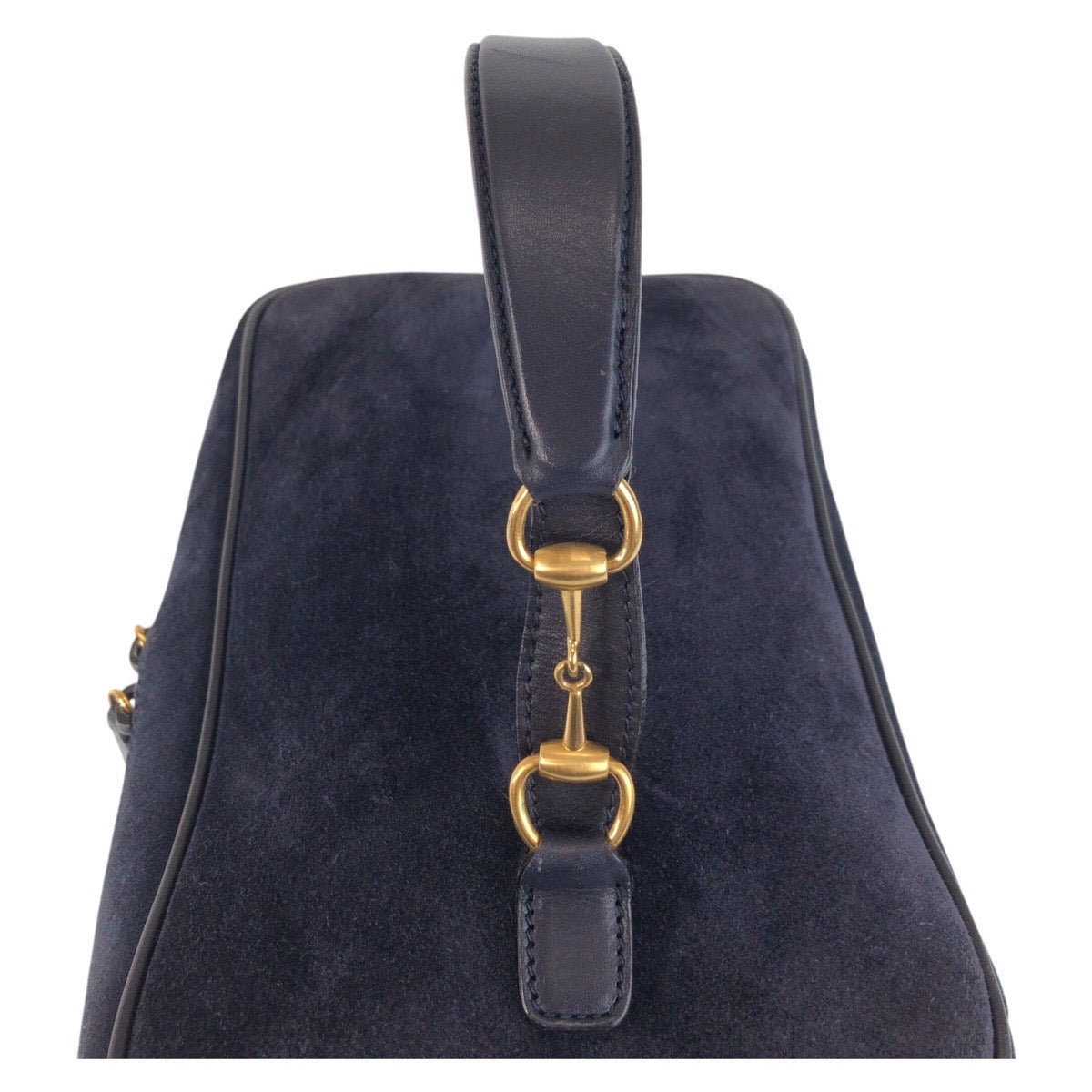 13902
GUCCI グッチ ヴィンテージ ホースビット ネイビー ゴールド金具 スウェード 032 1705 0140 ハンドバッグ バニティバッグ  レディース