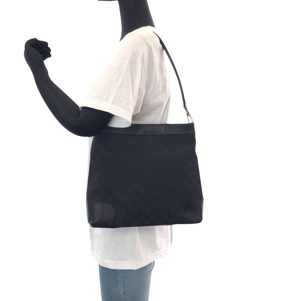 14380
GUCCI グッチ ブラック 黒 ゴールド金具 GGキャンバス / レザー 001 4231 2123 ショルダーバッグ  レディース
