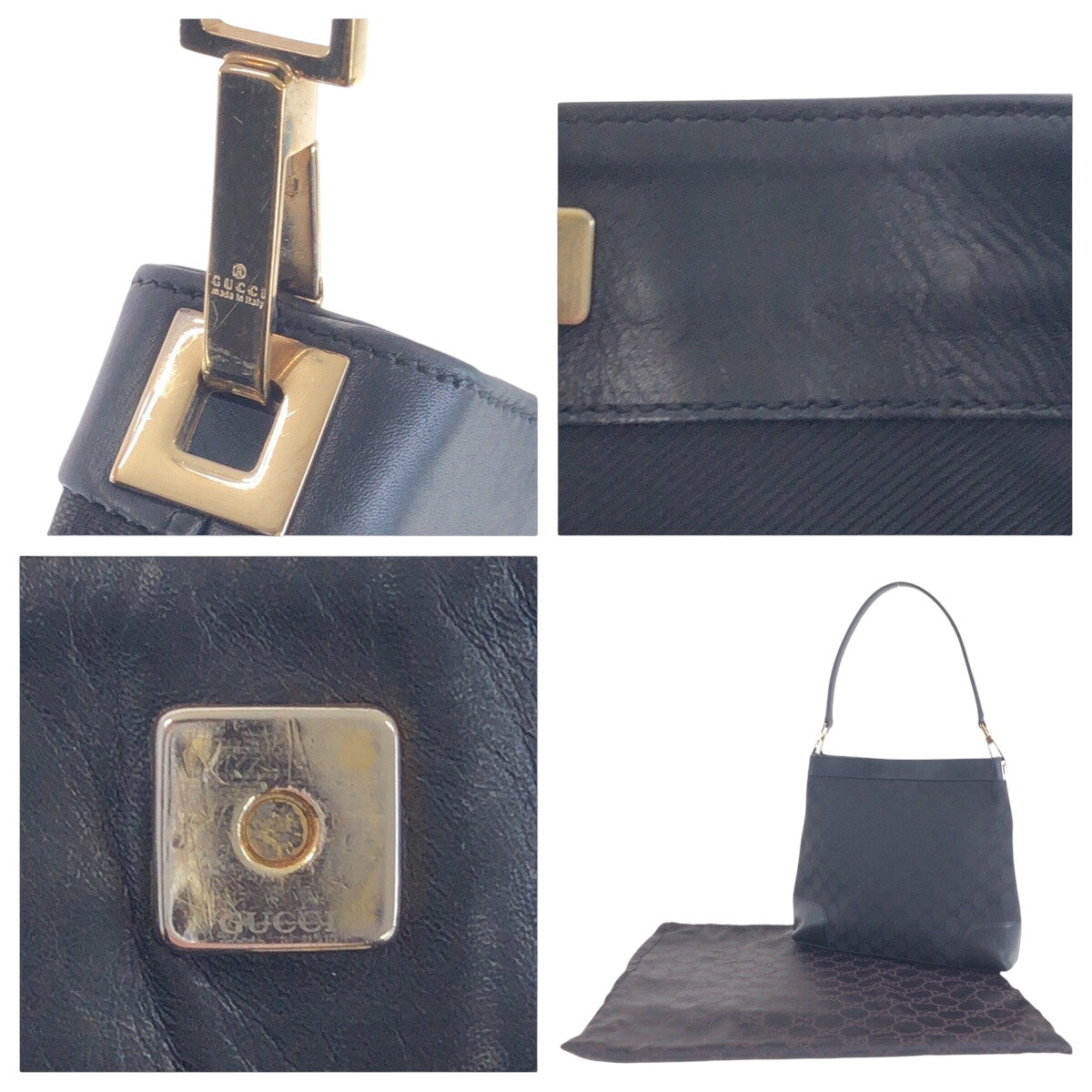 14380
GUCCI グッチ ブラック 黒 ゴールド金具 GGキャンバス / レザー 001 4231 2123 ショルダーバッグ  レディース