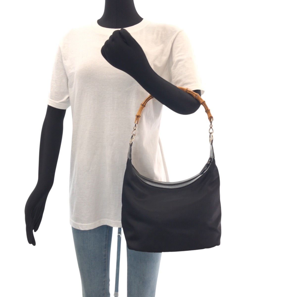 14381
GUCCI グッチ バンブー ブラック 黒 シルバー金具 キャンバス / レザー 000 2855 0531 5 ショルダーバッグ ホーボー  レディース