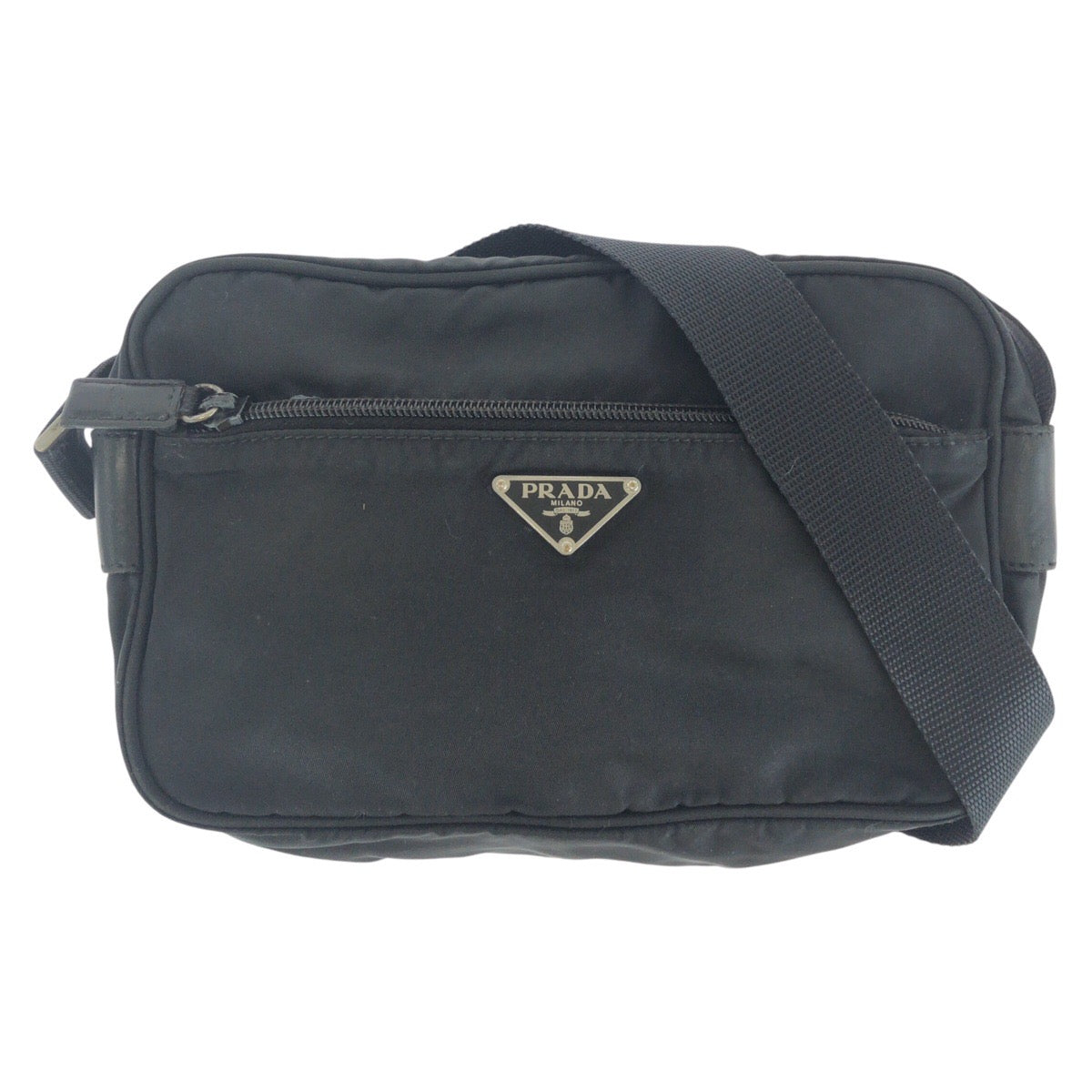 14382
PRADA プラダ テスート 三角ロゴプレート ブラック 黒 シルバー金具 ナイロン / レザー ショルダーバッグ ポシェット  レディース
