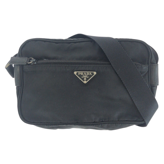14382
PRADA プラダ テスート 三角ロゴプレート ブラック 黒 シルバー金具 ナイロン / レザー ショルダーバッグ ポシェット  レディース