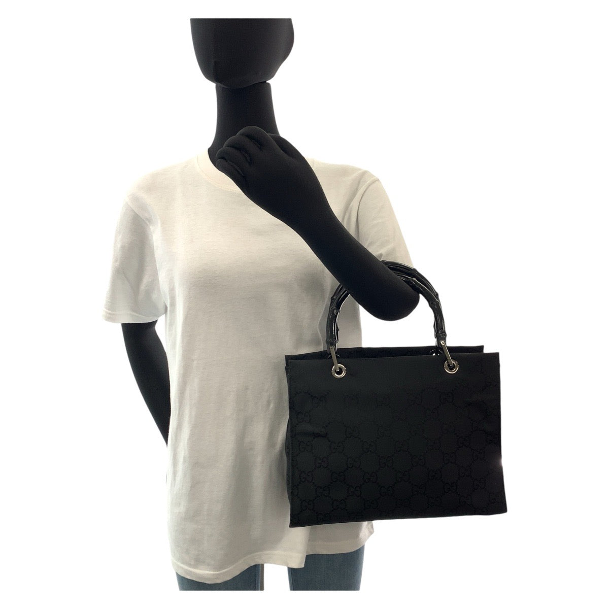 13903
GUCCI グッチ バンブー ブラック 黒 シルバー金具 GGキャンバス / バンブー 002 1016 ハンドバッグ トートバッグ  レディース