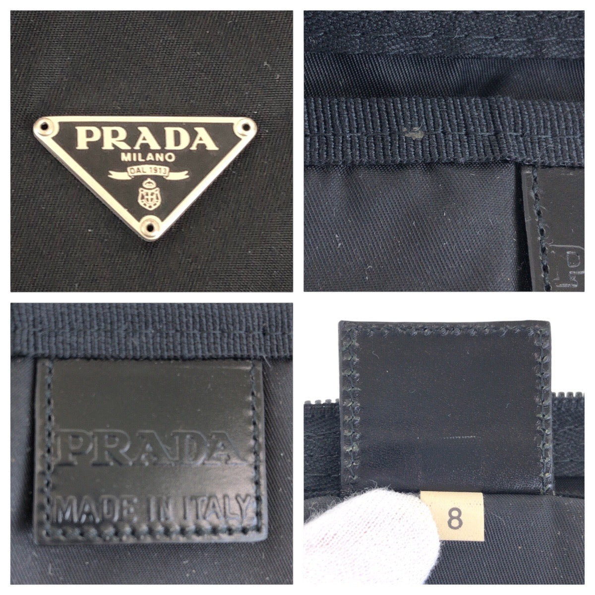 14384
PRADA プラダ テスート 三角ロゴプレート ブラック 黒 シルバー金具 ナイロン ポーチ  レディース