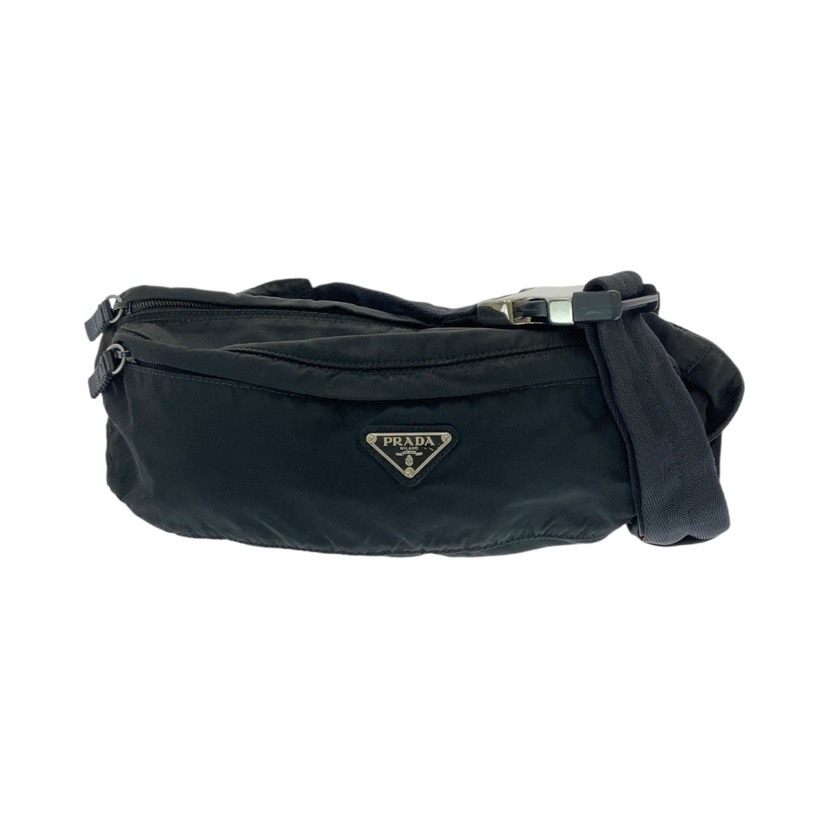 14385
PRADA プラダ テスート 三角ロゴプレート ブラック 黒 シルバー金具 ナイロン ボディバッグ ウエストポーチ バムバッグ 男女兼用  メンズ