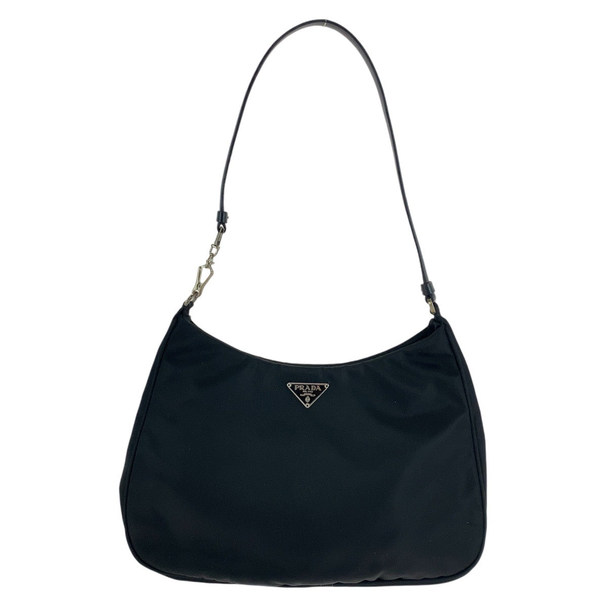 PRADA Prada Tessuto Triangle Logo Plate with Mirror Black Silver Hardware Nylon/Leather Shoulder Bag for Women