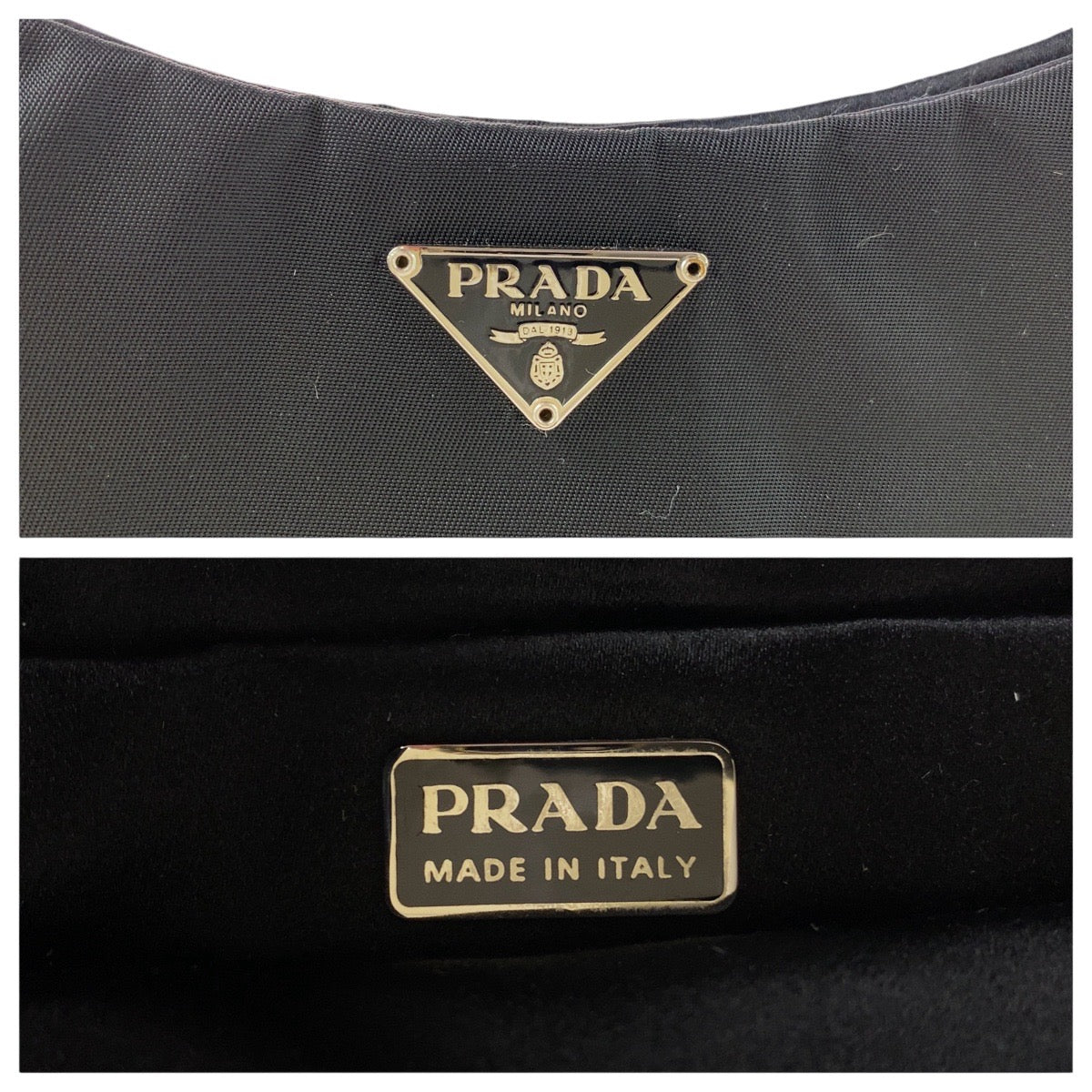 PRADA Prada Tessuto Triangle Logo Plate with Mirror Black Silver Hardware Nylon/Leather Shoulder Bag for Women