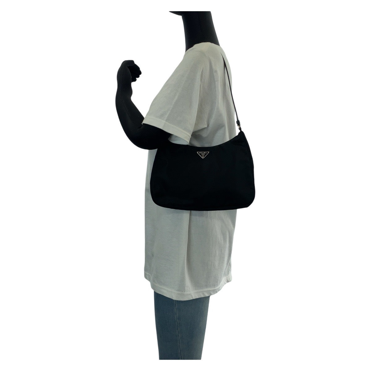 PRADA Prada Tessuto Triangle Logo Plate with Mirror Black Silver Hardware Nylon/Leather Shoulder Bag for Women