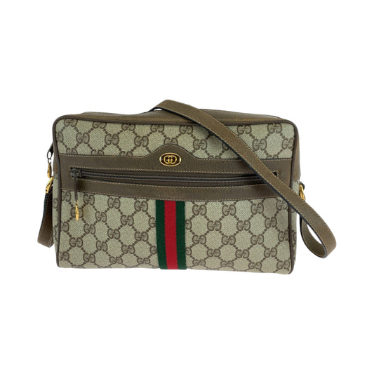 13907
GUCCI グッチ ヴィンテージ シェリーライン オールドグッチ ベージュ ブラウン ゴールド金具 GGスプリームキャンバス 98 02 005 ショルダーバッグ ポシェット  レディース