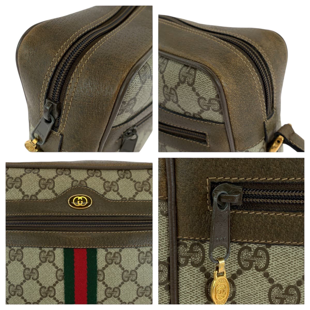 13907
GUCCI グッチ ヴィンテージ シェリーライン オールドグッチ ベージュ ブラウン ゴールド金具 GGスプリームキャンバス 98 02 005 ショルダーバッグ ポシェット  レディース