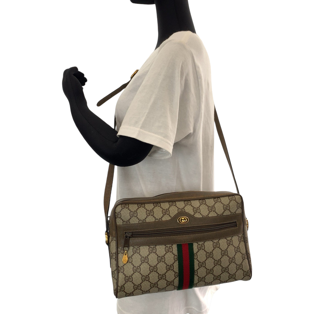 13907
GUCCI グッチ ヴィンテージ シェリーライン オールドグッチ ベージュ ブラウン ゴールド金具 GGスプリームキャンバス 98 02 005 ショルダーバッグ ポシェット  レディース