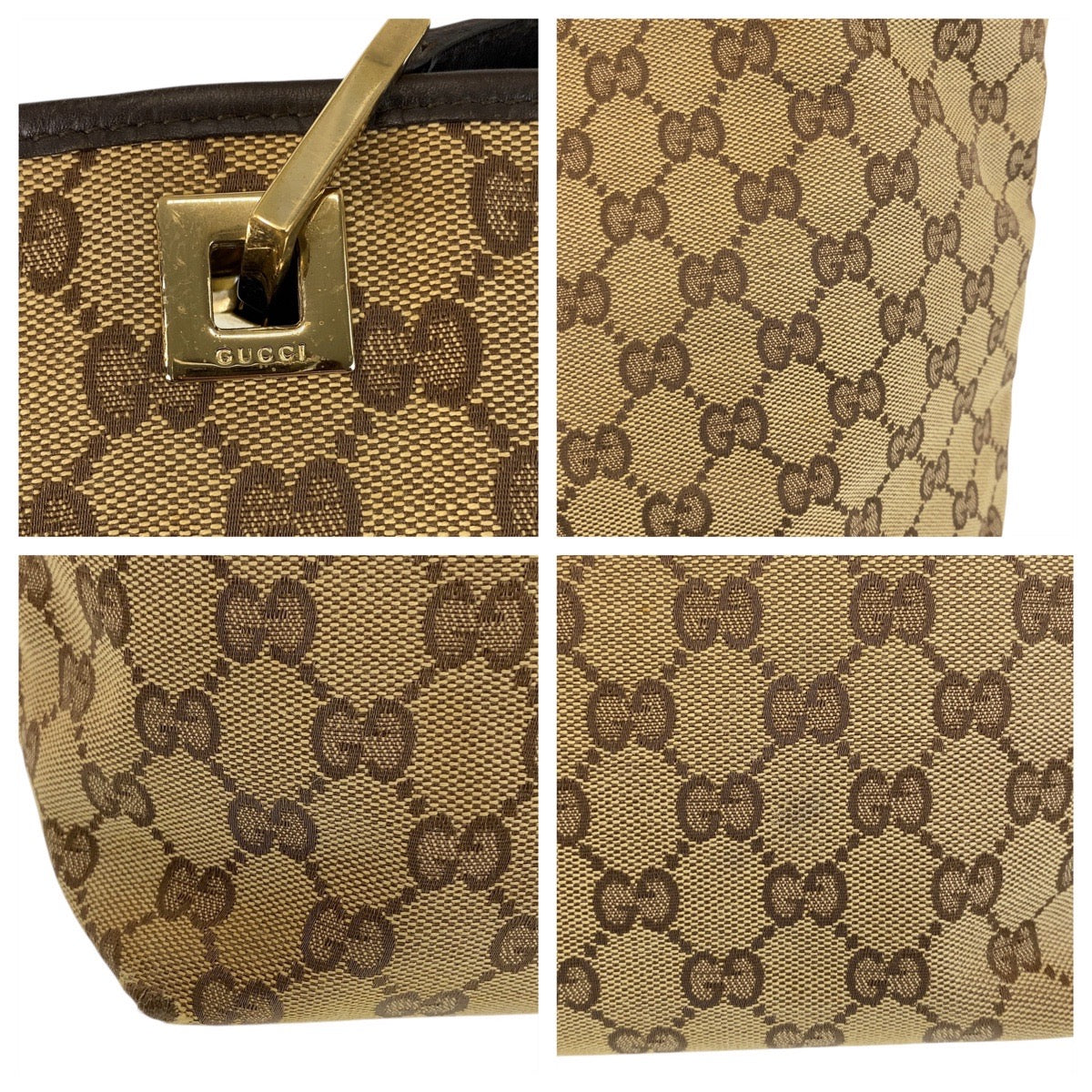 14388
GUCCI グッチ ベージュ ブラウン ゴールド金具 GGキャンバス / レザー 002 1098 トートバッグ ショルダーバッグ  レディース