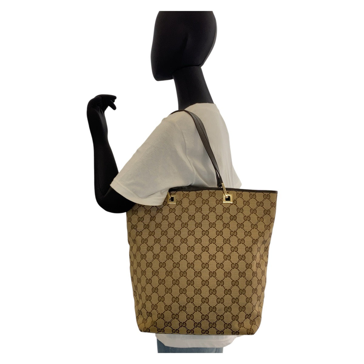 14388
GUCCI グッチ ベージュ ブラウン ゴールド金具 GGキャンバス / レザー 002 1098 トートバッグ ショルダーバッグ  レディース