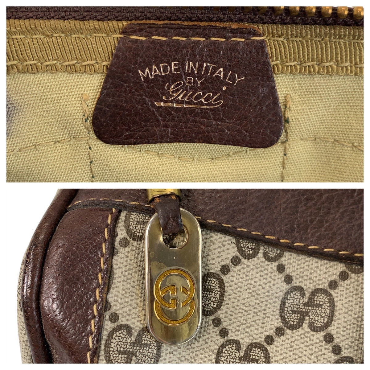 14389
GUCCI グッチ シェリーライン ブラウン ベージュ ゴールド金具 GGスプリームキャンバス / レザー ハンドバッグ ボストンバッグ  レディース
